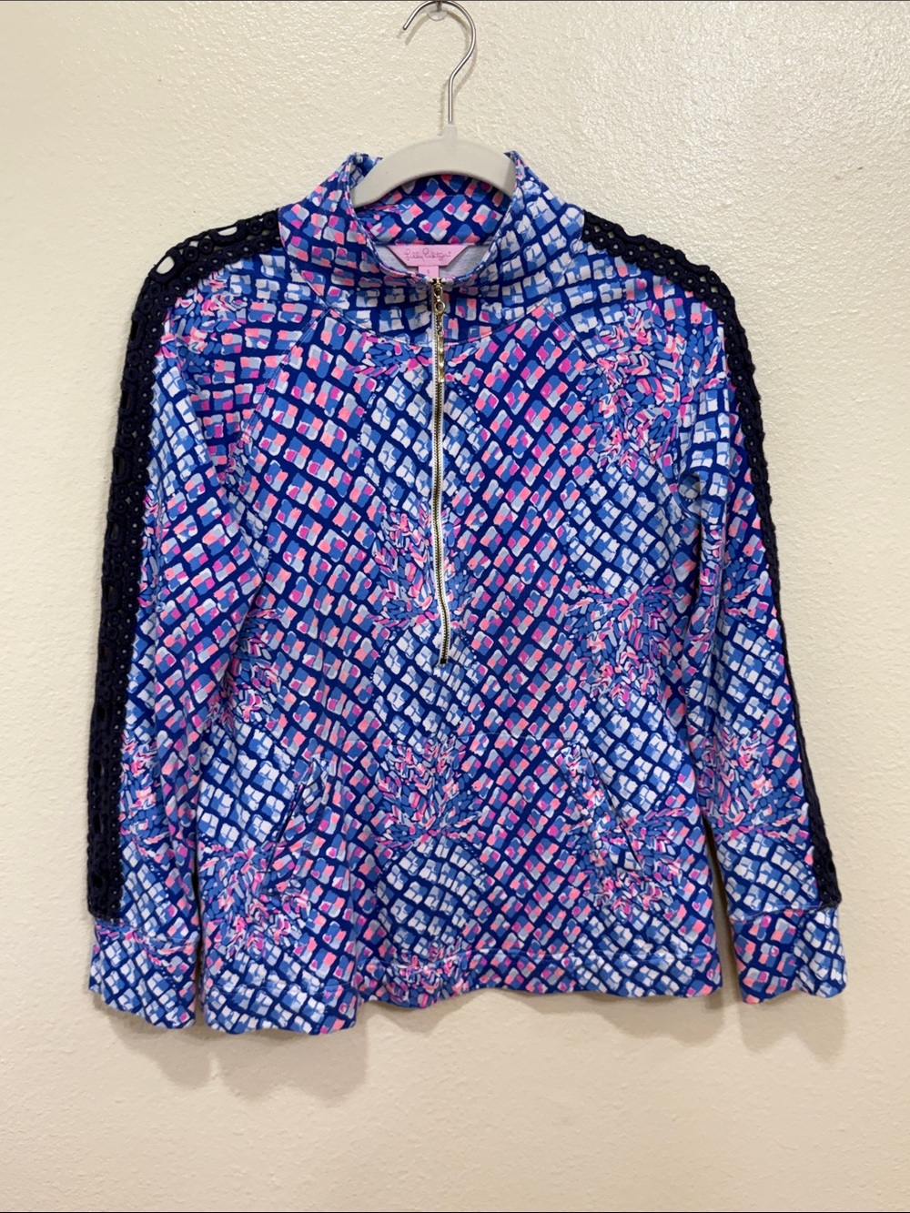 LILLY PULITZER Skipper Popover Pullover Royal Purple Toe In Cutout Detail Size S
